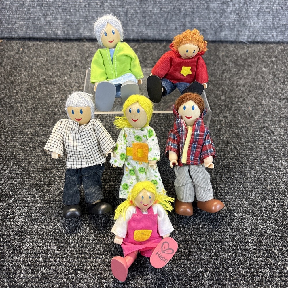 HAPE Happy Family Lot of 6 Wooden Posable Dollhouse Dolls Figures